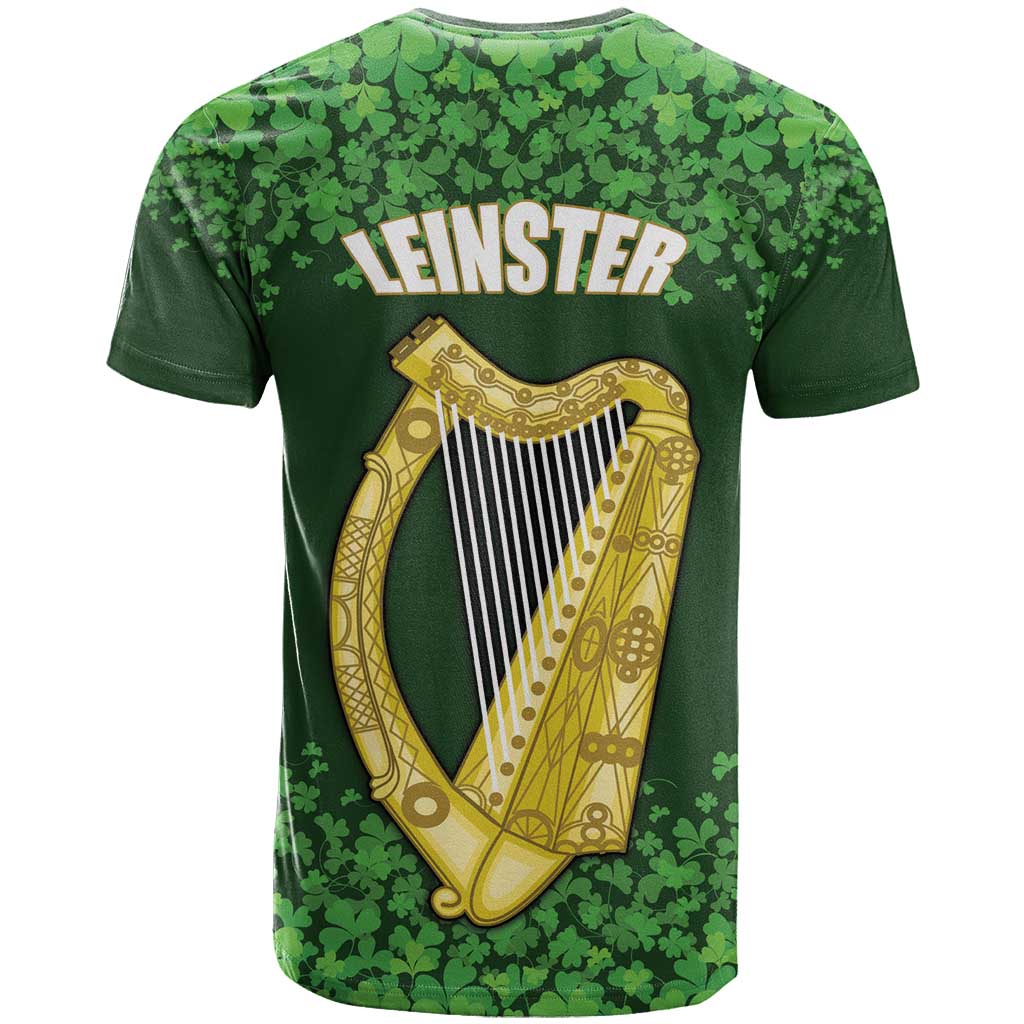 Ireland Leinster Gold Irish Harp with Shamrock T-Shirt Laighin Flag With Shamrock Patern Graphic Tee