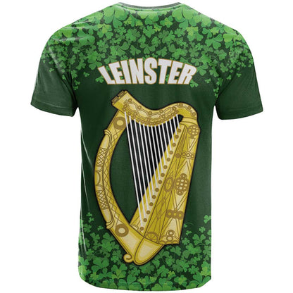 Ireland Leinster Gold Irish Harp with Shamrock T-Shirt Laighin Flag With Shamrock Patern Graphic Tee