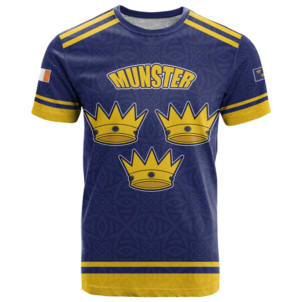 Personalized Ireland Munster Three Gold Crowns T-Shirt An Mhumhain Flag Three Gold Crowns Graphic Tee