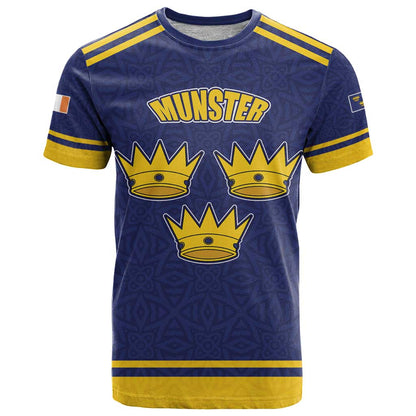 Personalized Ireland Munster Three Gold Crowns T-Shirt An Mhumhain Flag Three Gold Crowns Graphic Tee