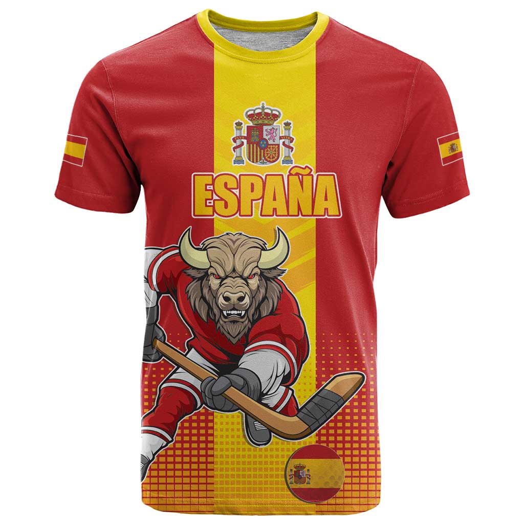 Custom Spain Field Hockey T-Shirt Sporty Style with Bull Mascot Graphic Tee