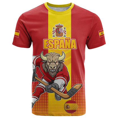 Custom Spain Field Hockey T-Shirt Sporty Style with Bull Mascot Graphic Tee