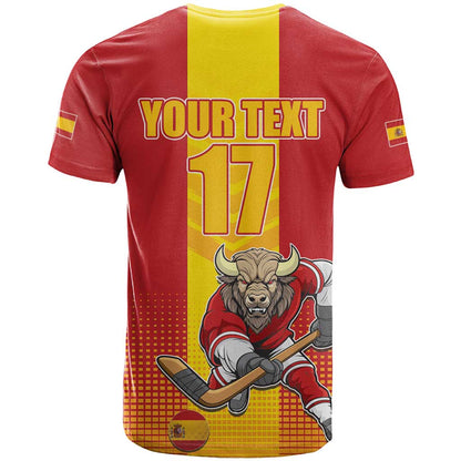 Custom Spain Field Hockey T-Shirt Sporty Style with Bull Mascot Graphic Tee