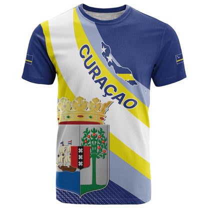 Personalized Curacao Coat of Arms T-Shirt Map Flag Style Graphic Tee