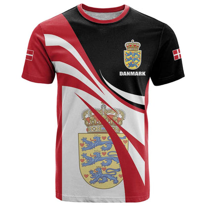 Personalized Danmark Coat of Arms T-Shirt Denmark Three Pale Blue Lions Graphic Tee