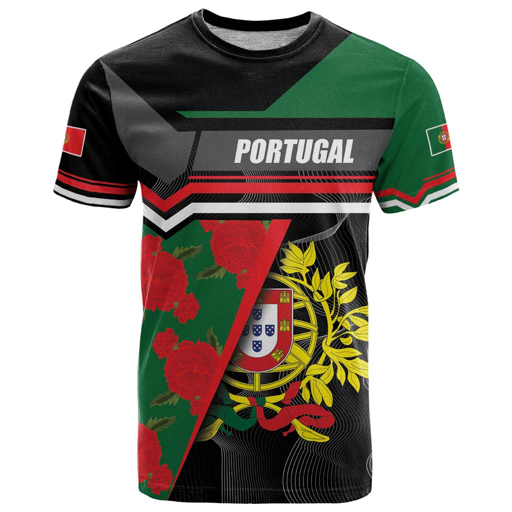 Personalized Portugal Coat of Arms with Carnation T-Shirt Portuguese Bandeira Verde-Rubra Graphic Tee