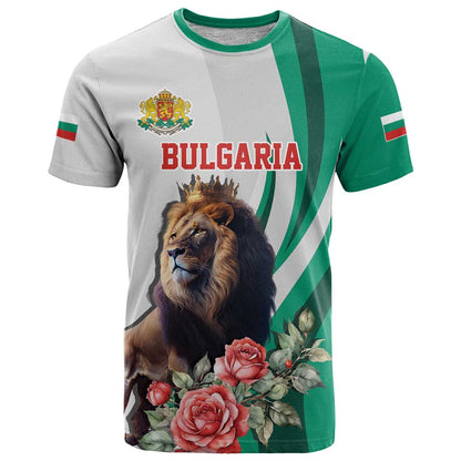 Personalized Bulgaria Coat of Arms T-Shirt A Crowned Golden Lion with Rose Graphic Tee