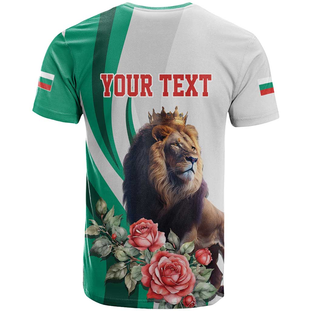 Personalized Bulgaria Coat of Arms T-Shirt A Crowned Golden Lion with Rose Graphic Tee