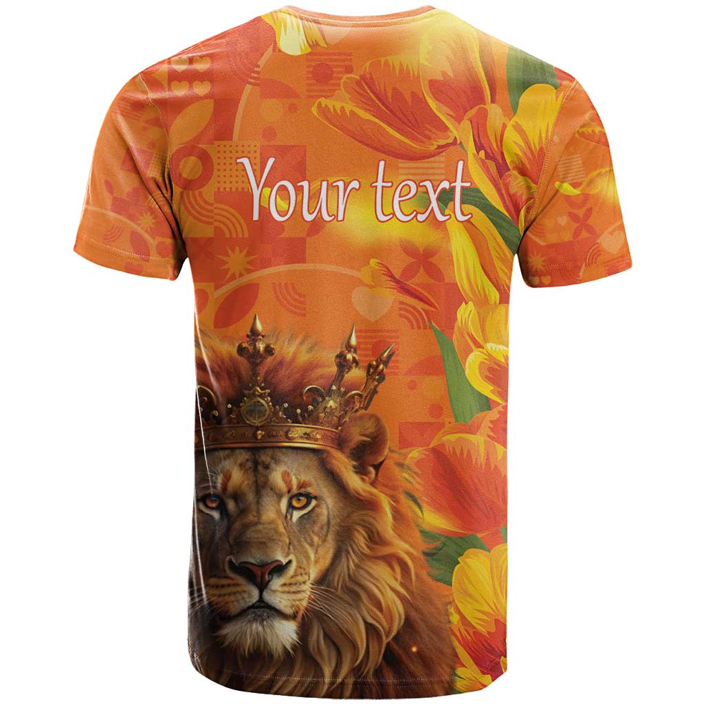 Personalized Netherlands Koningsdag T-Shirt 27th April Lion with Orange Tulip Graphic Tee