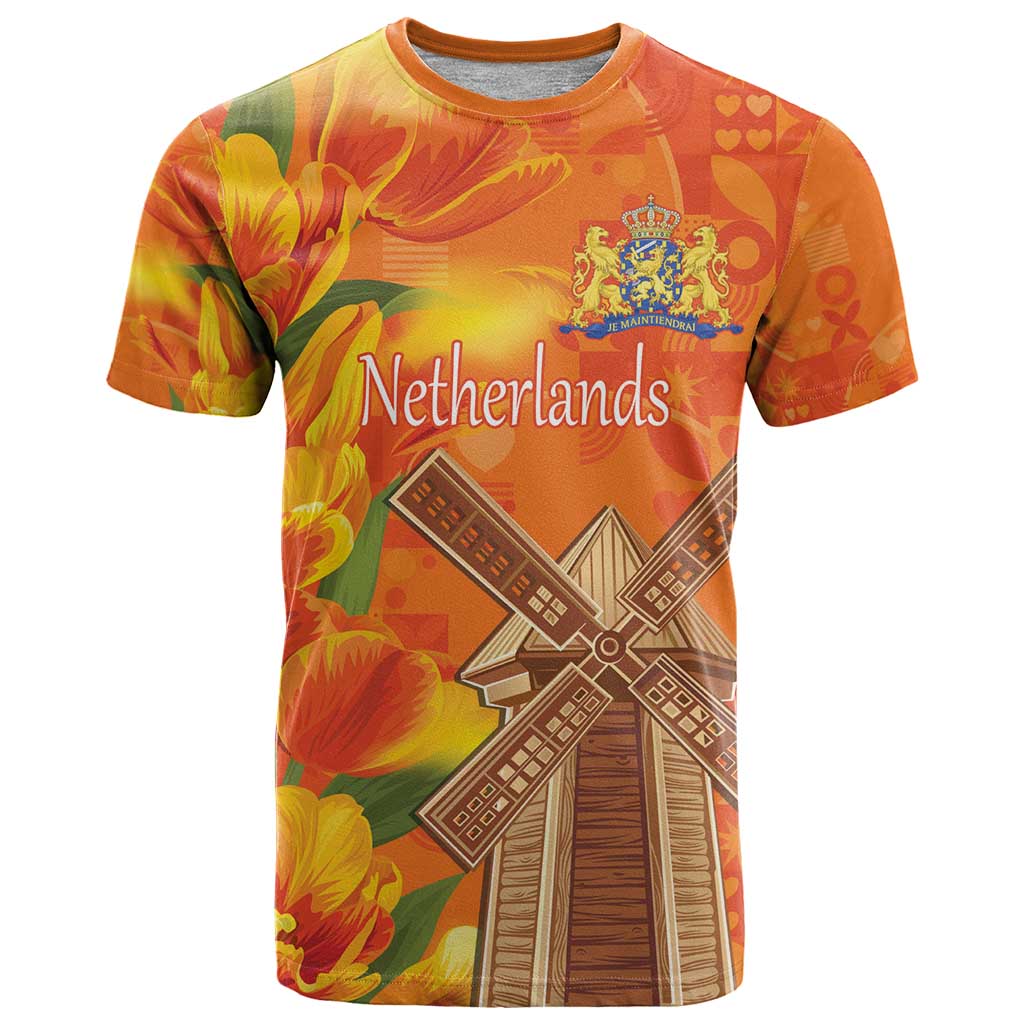 Personalized Netherlands Orange Tulip and Wildmill T-Shirt Graphic Tee