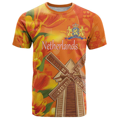 Personalized Netherlands Orange Tulip and Wildmill T-Shirt Graphic Tee