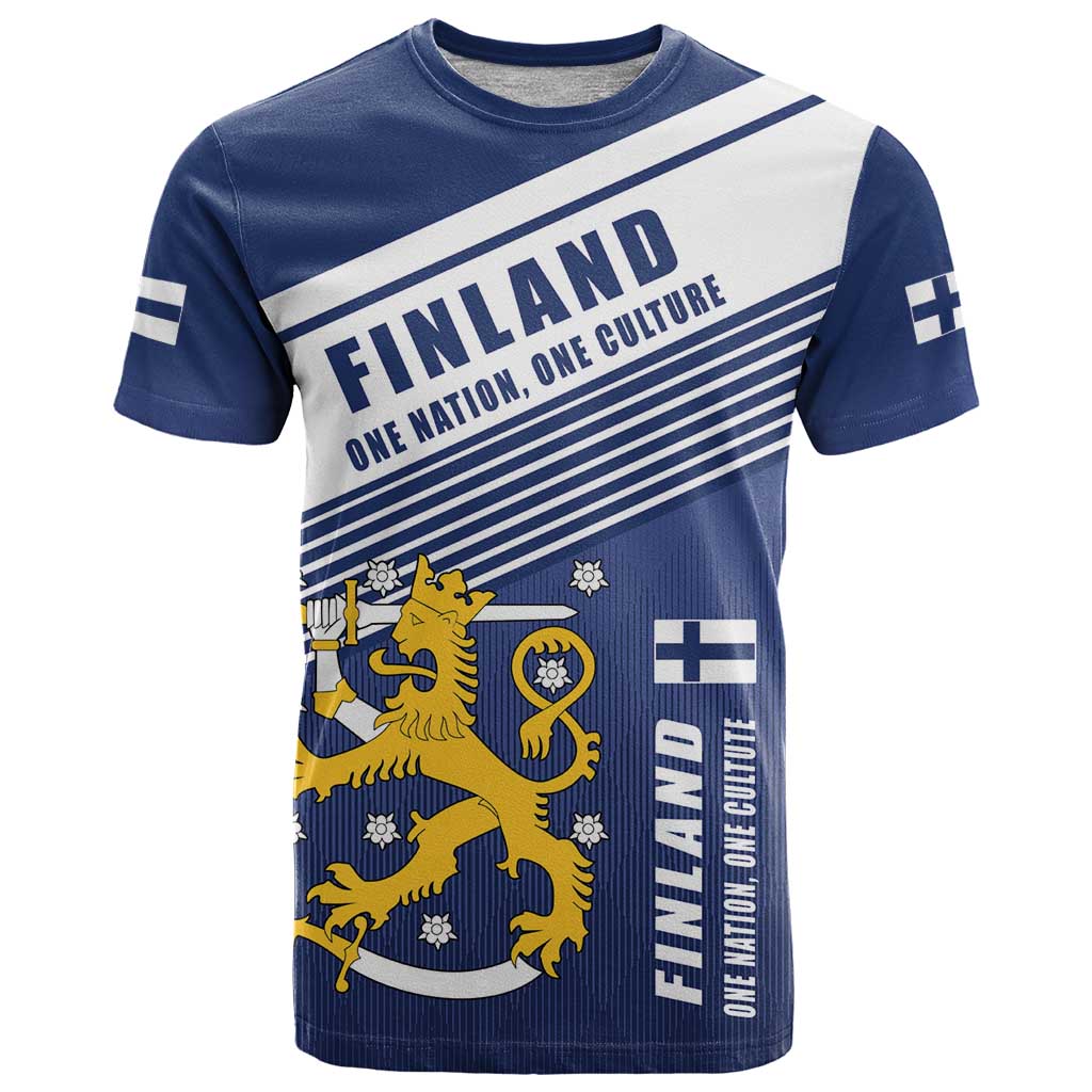 Personalized Finland One Nation One Culture T-Shirt A Crowned Lion with Flag Graphic Tee
