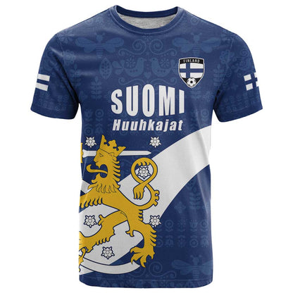 Custom Finland Football We are Champions T-Shirt Huuhkajat with Finnish Folk Paterns Graphic Tee