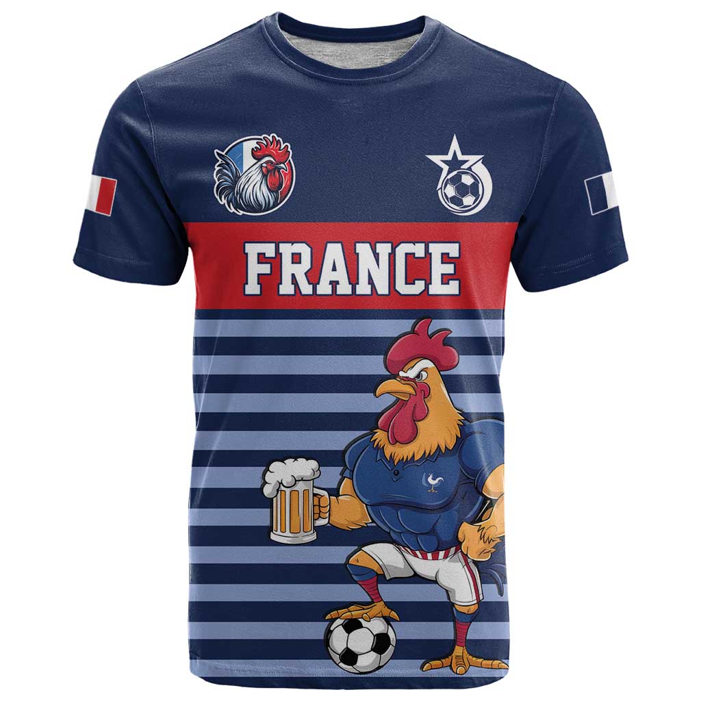 Custom France Football T-Shirt Blue Gallic Rooster Mascot Graphic Tee
