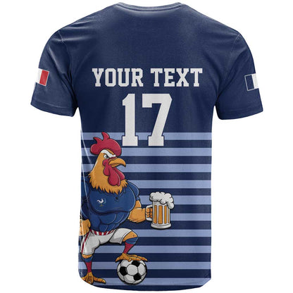 Custom France Football T-Shirt Blue Gallic Rooster Mascot Graphic Tee