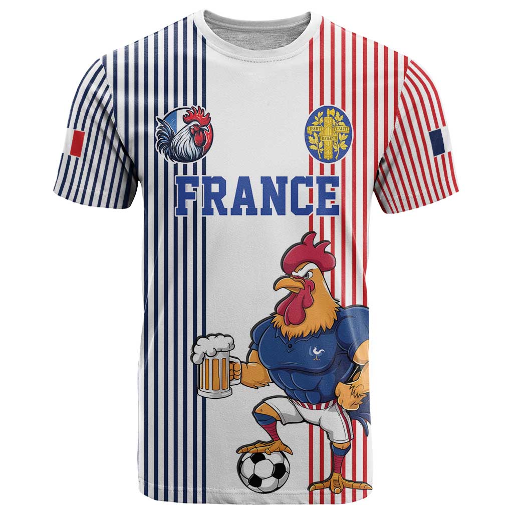 Custom France Football T-Shirt White Gallic Rooster Mascot Graphic Tee