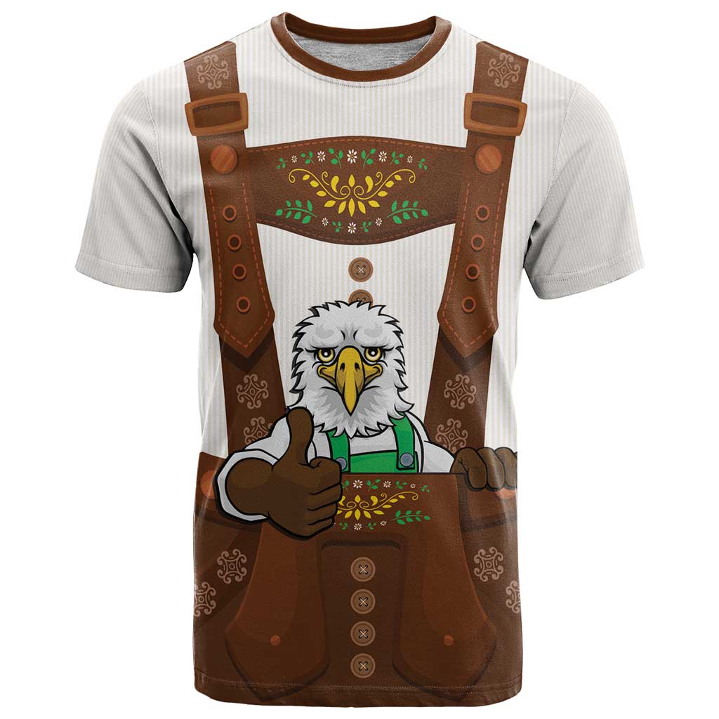 Lederhosen Costume Germany T-Shirt Bald Eagles With Traditional German Pattern Graphic Tee