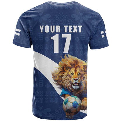 Custom Finland Football Lion Mascot T-Shirt Huuhkajat with Finnish Folk Paterns Graphic Tee