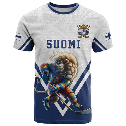 Custom Finland Ice Hockey Lion Mascot T-Shirt Sporty Style Come on Leijonat Graphic Tee