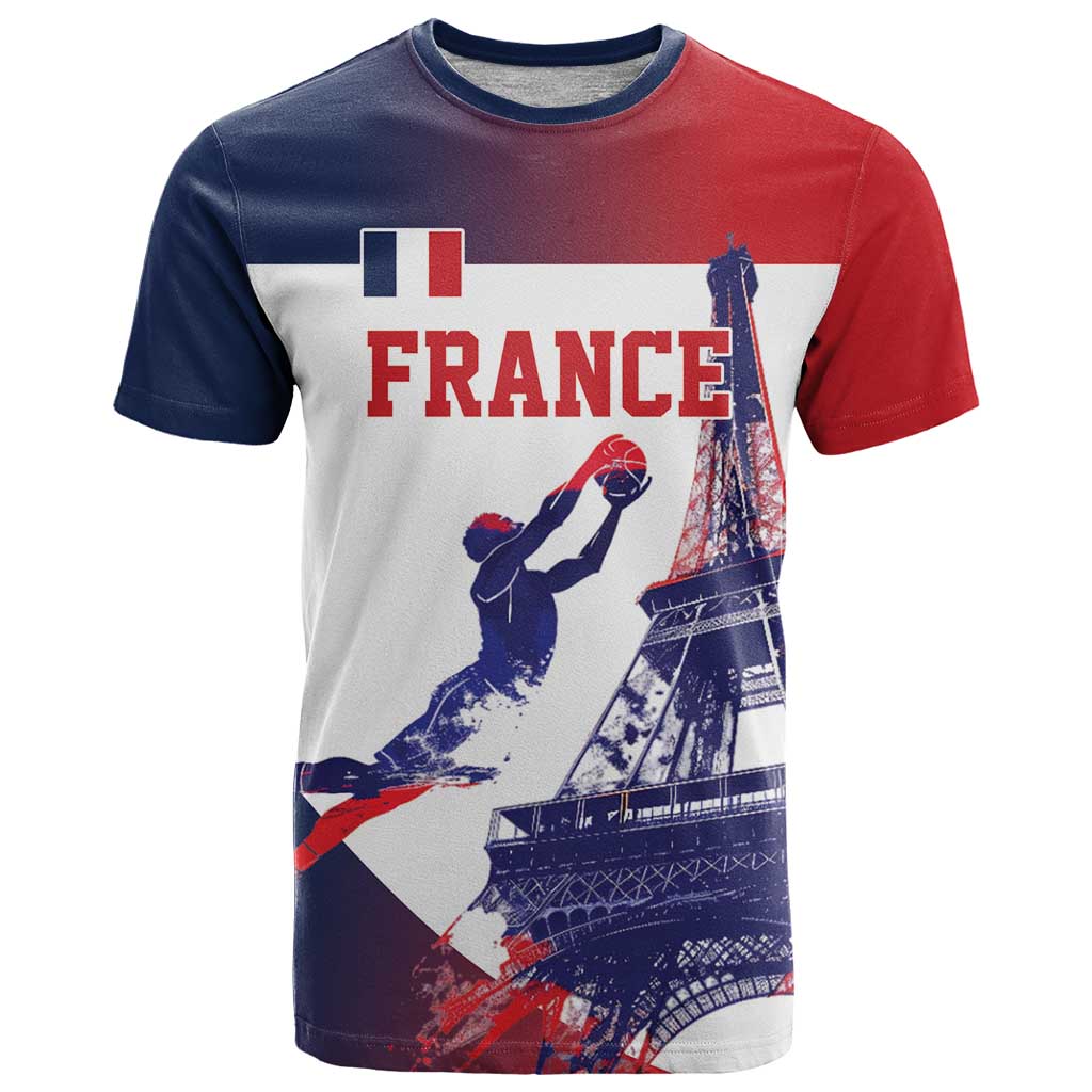 Custom France Basketball T-Shirt Eiffel Tower Sporty Style Graphic Tee