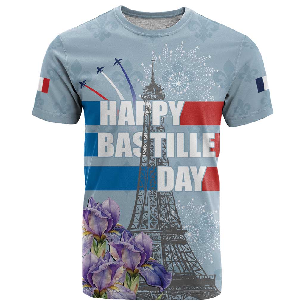 Personalized Fance Le 14 Juillet T-Shirt Eiffel Tower with Iris Flower Graphic Tee