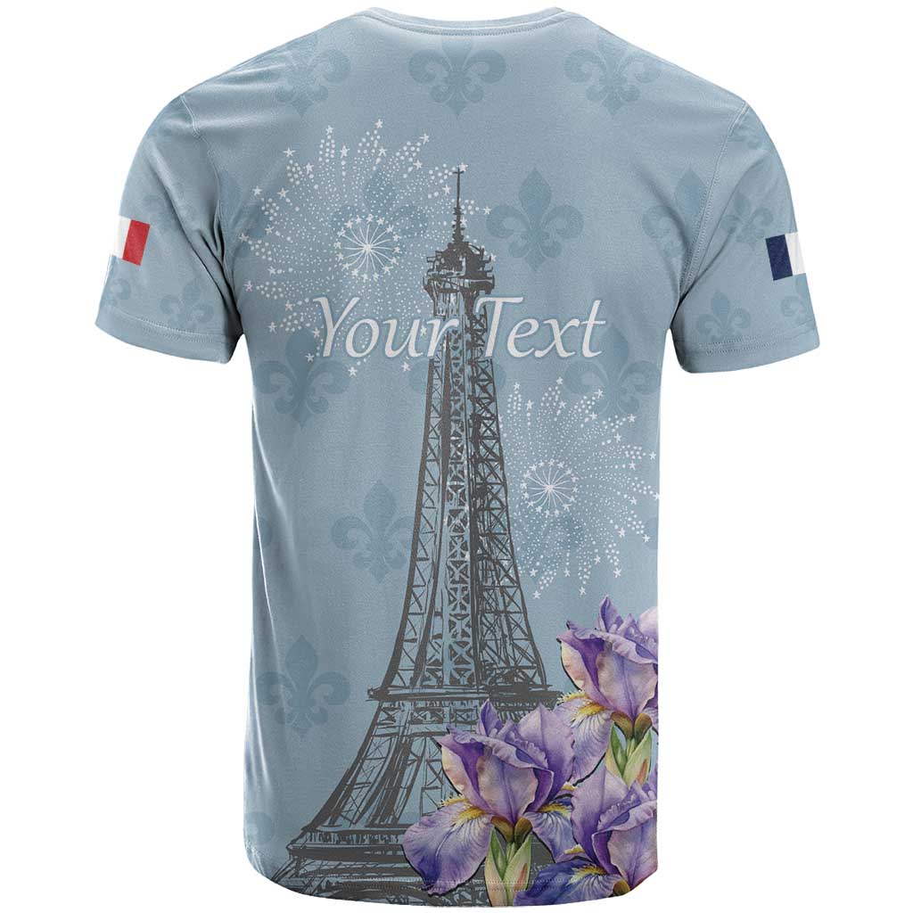Personalized Fance Le 14 Juillet T-Shirt Eiffel Tower with Iris Flower Graphic Tee