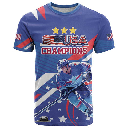 Custom United States Ice Hockey T-Shirt USA Go Champions Sporty Style Graphic Tee