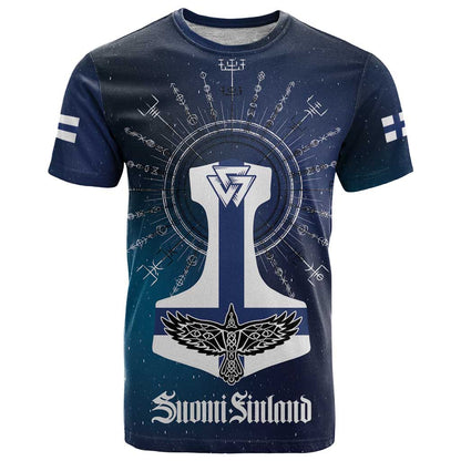 Personalized Finland Drakkar Vikings T-Shirt Suomi Flag Viking Thor Runes Graphic Tee