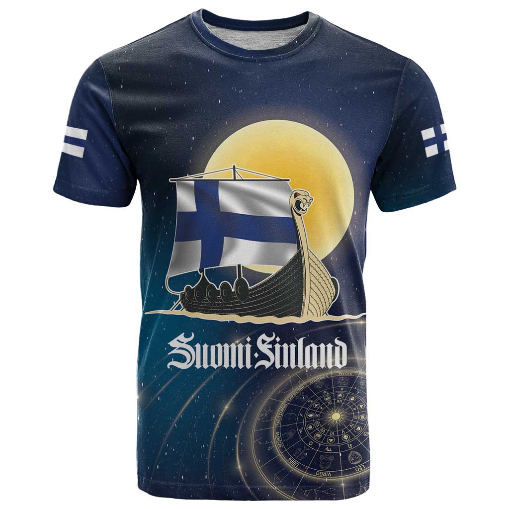 Personalized Finland Drakkar Vikings T-Shirt Longships with Vegvisir Graphic Tee