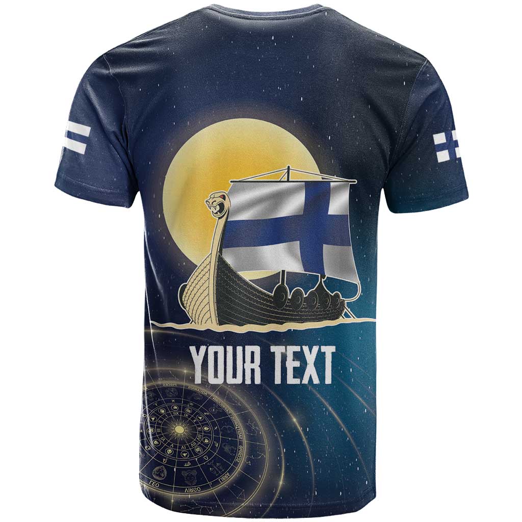 Personalized Finland Drakkar Vikings T-Shirt Longships with Vegvisir Graphic Tee