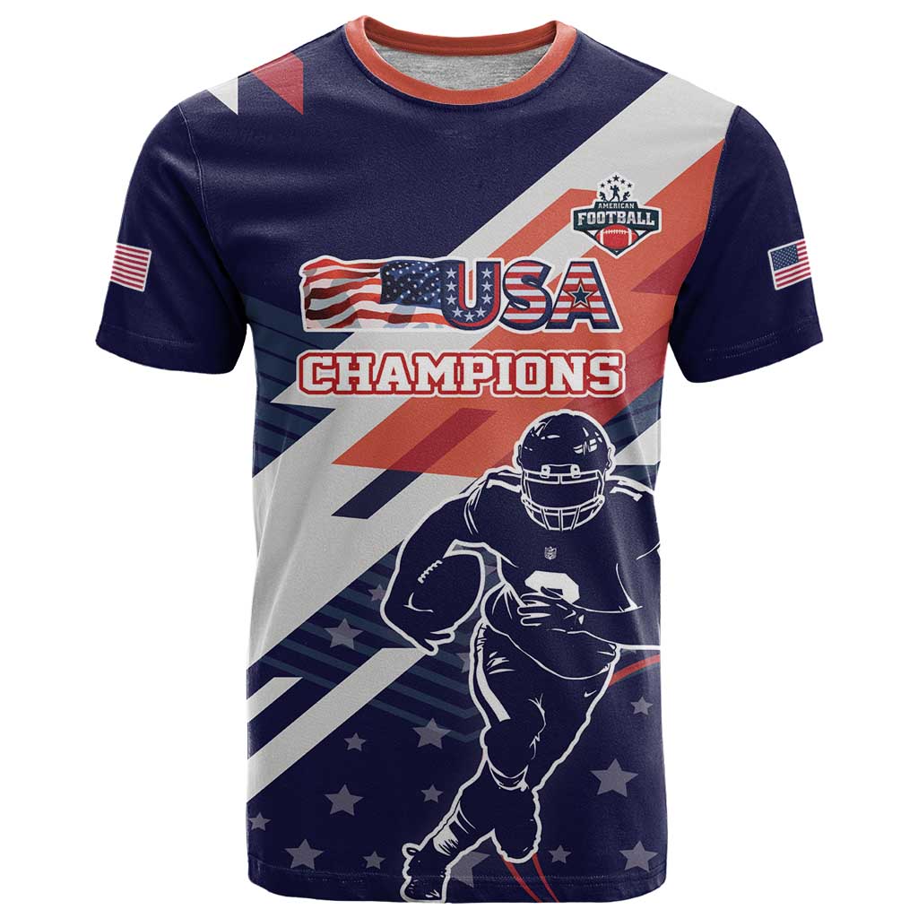 Custom United States American Football T-Shirt USA Go Champions Sporty Style Graphic Tee