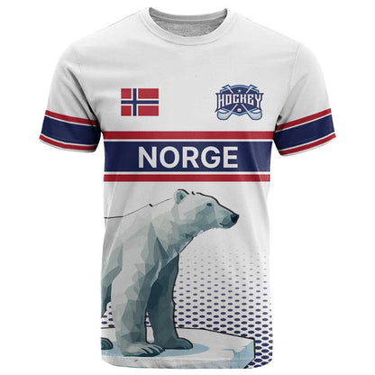 Norway Ice Hockey Custom T-Shirt Norge Polar Bears White Style Graphic Tee