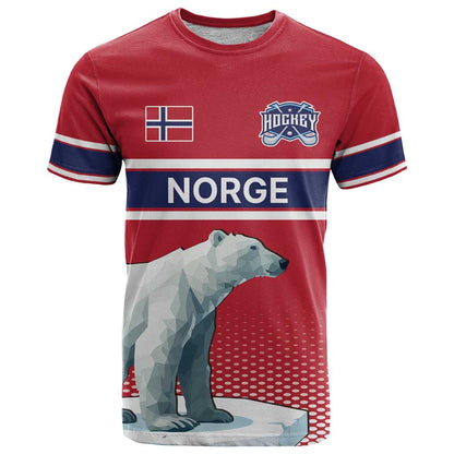 Norway Ice Hockey Custom T-Shirt Norge Polar Bears Red Style Graphic Tee