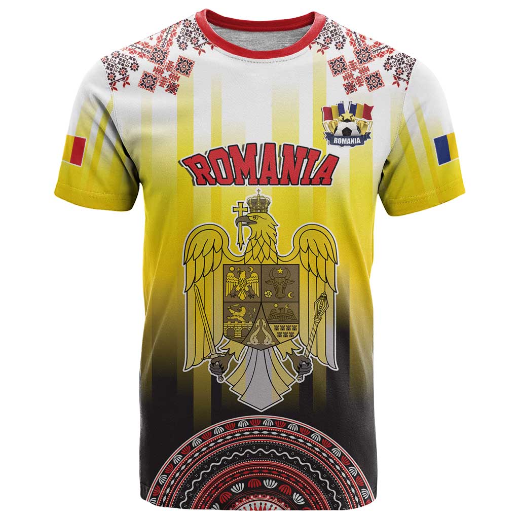 Custom Romania Football Go Champions T-Shirt Romanian Traditional Patern Graphic Tee