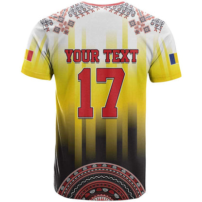 Custom Romania Football Go Champions T-Shirt Romanian Traditional Patern Graphic Tee