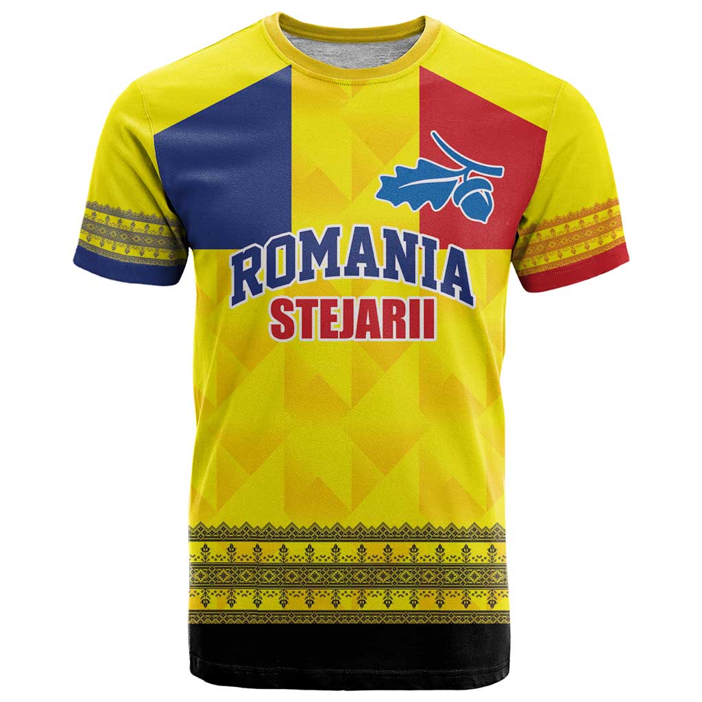 Custom Romania Rugby Go Champions T-Shirt Romanian Traditional Patern Graphic Tee