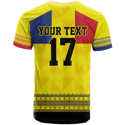 Custom Romania Rugby Go Champions T-Shirt Romanian Traditional Patern Graphic Tee