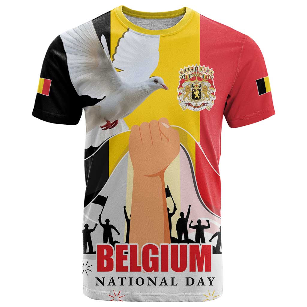 Belgian National Day T-Shirt 21th July Flag with Dove Graphic Tee