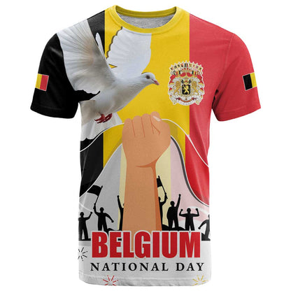 Belgian National Day T-Shirt 21th July Flag with Dove Graphic Tee