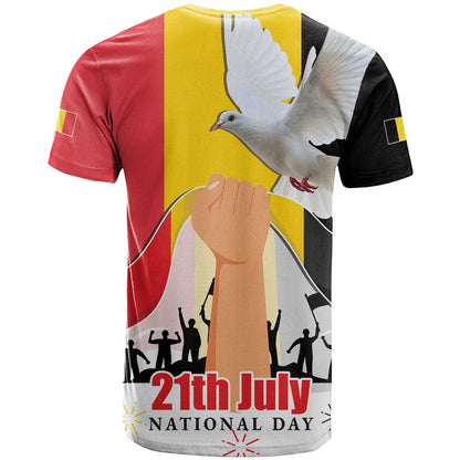 Belgian National Day T-Shirt 21th July Flag with Dove Graphic Tee