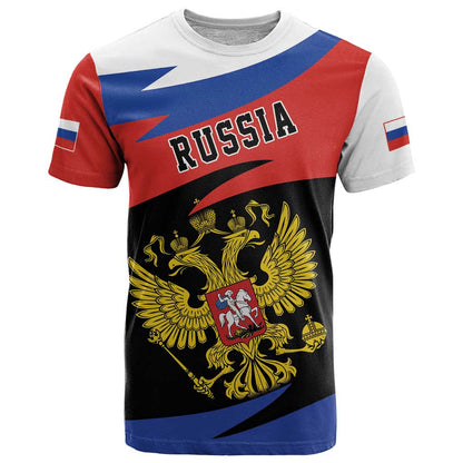 Russia Coat of Arms T-Shirt Russian Eagle Two Heads Simple Style Graphic Tee