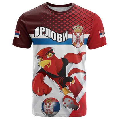 Custom Serbia Football T-Shirt Sporty Style with Eagle Mascot Graphic Tee