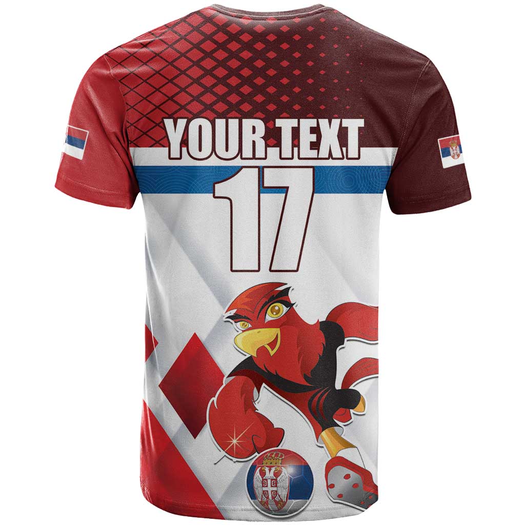 Custom Serbia Football T-Shirt Sporty Style with Eagle Mascot Graphic Tee