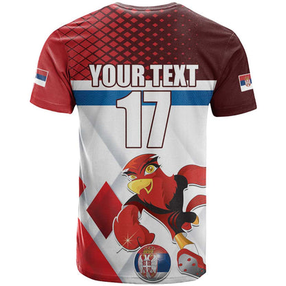 Custom Serbia Football T-Shirt Sporty Style with Eagle Mascot Graphic Tee
