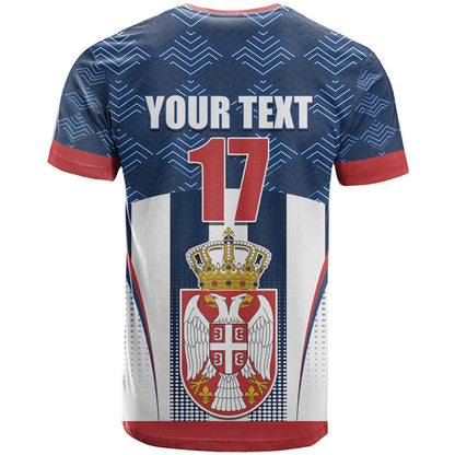 Custom Serbia Basketball Champions T-Shirt Sporty Style with Coat of Arms Graphic Tee