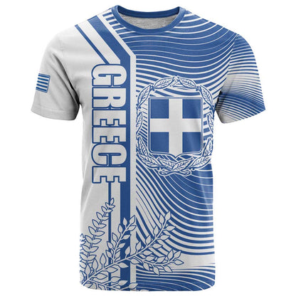 Personalized Greece Coat of Arms T-Shirt Greek cross and Two Laurel Branches Graphic Tee