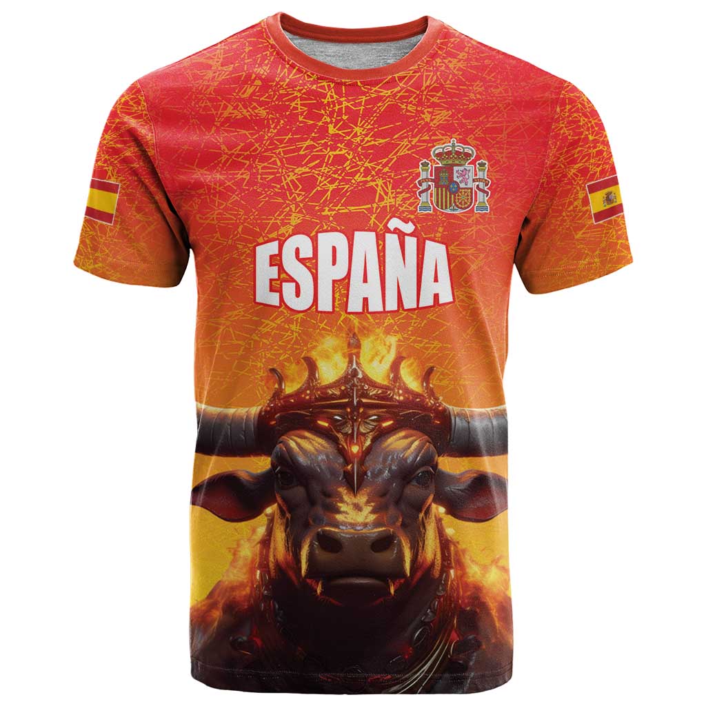Personalized Spain Bull with Crown T-Shirt Espana Flag with Coat of Arms Graphic Tee