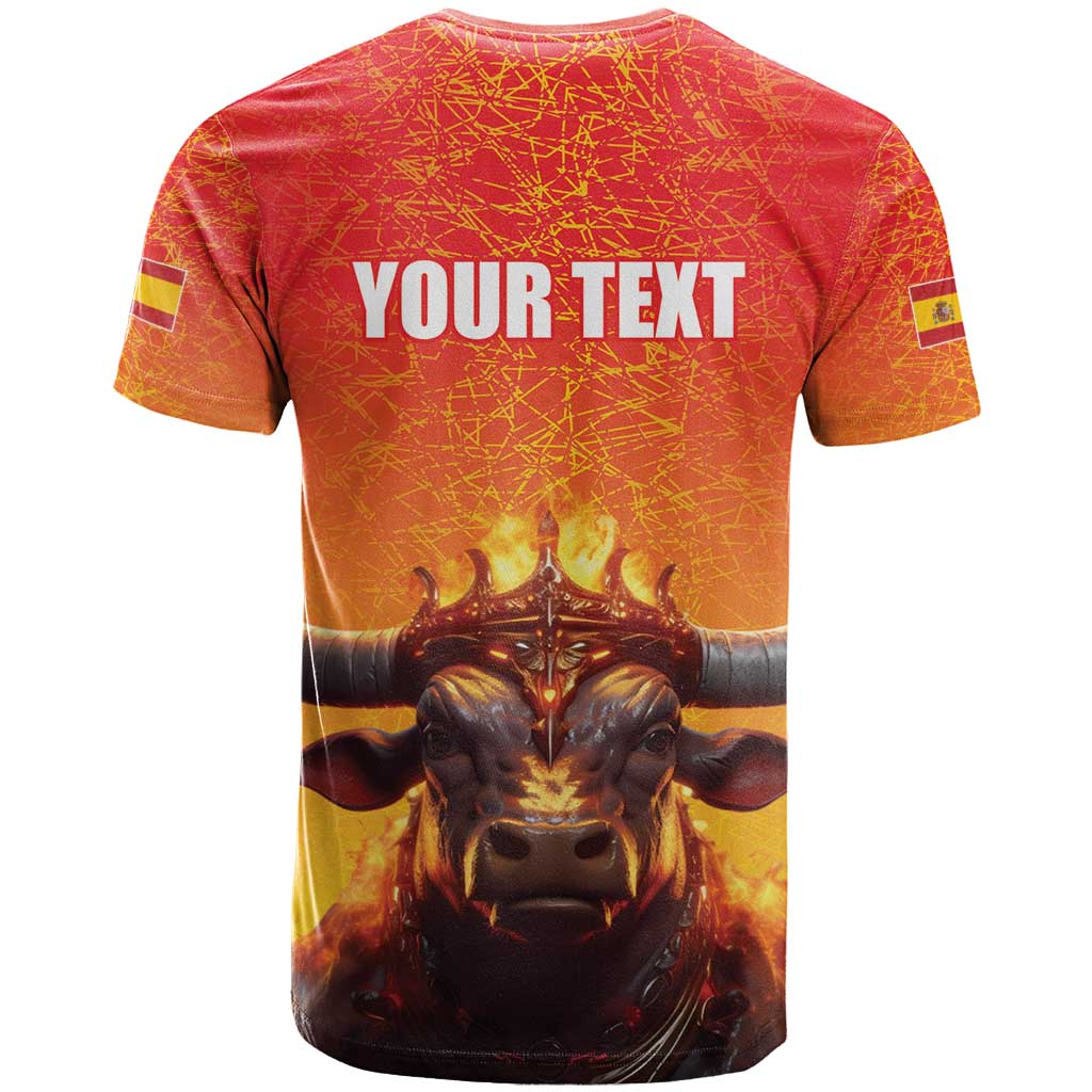 Personalized Spain Bull with Crown T-Shirt Espana Flag with Coat of Arms Graphic Tee