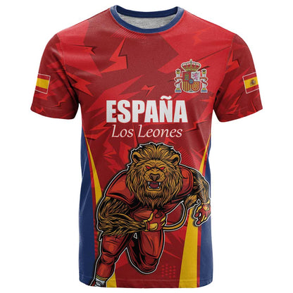 Custom Espana Rugby Spain T-Shirt Lion Mascot Come on Los Leones Red Style Graphic Tee