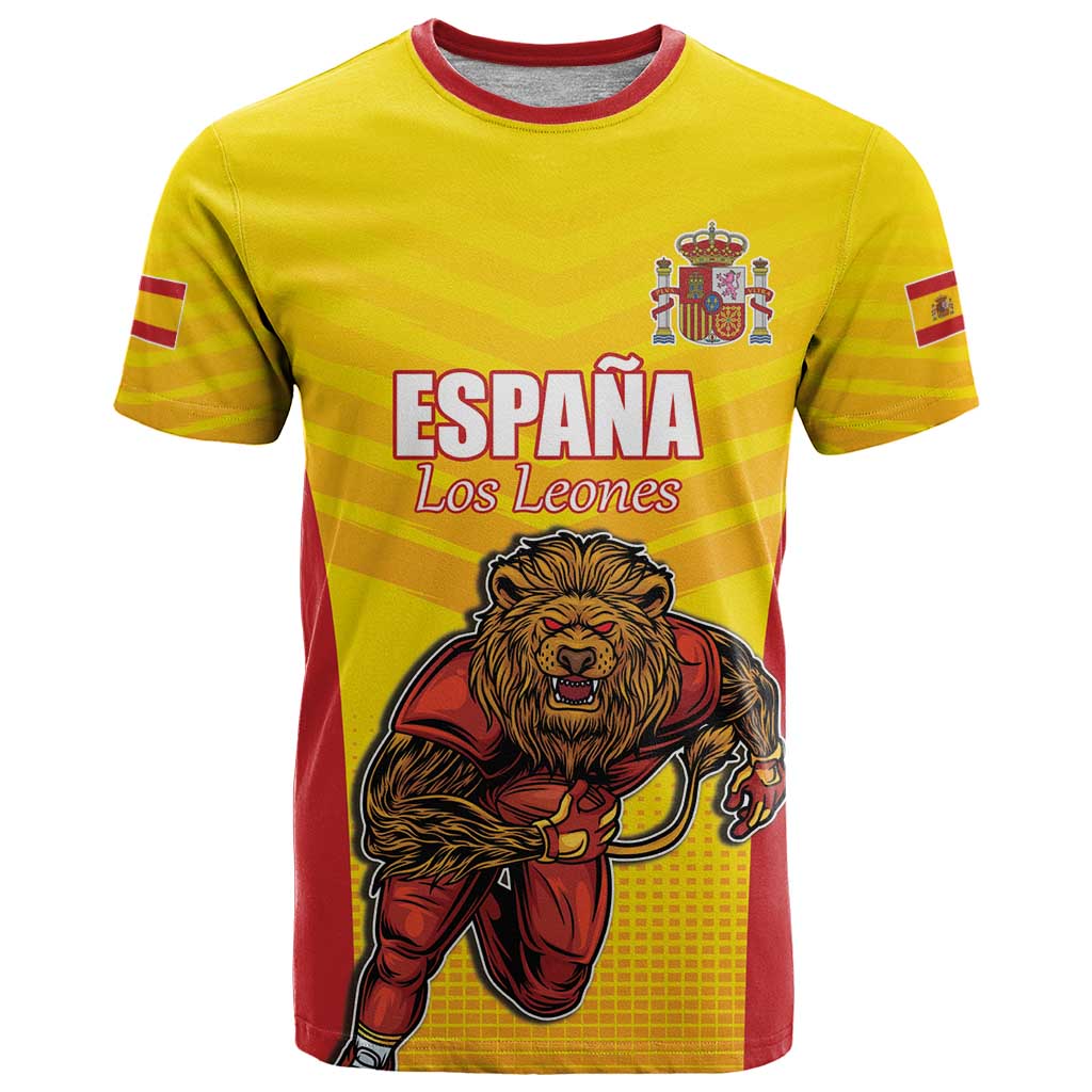 Custom Espana Rugby Spain T-Shirt Lion Mascot Come on Los Leones Yellow Style Graphic Tee